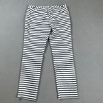 ZARA BASIC Woman Pants 6 Ankle Navy White Striped Flat Front Side Slits Slim Photo 1