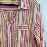 Fresh Produce  Shirt Womens Multicolor Stripe Button Up Cotton Tab Sleeve Xl Photo 3