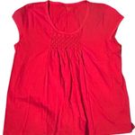 Hannah Red Cotton Top Smocked Neckline Cap Sleeves Womens XL Extra Large Photo 0