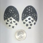 Vintage Black & White Funky Oval Studded Retro Boho Pierced Earrings Photo 2