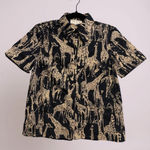 coreylynncalter womens xs short sleeve button down giraffe print black tan shirt Photo 0