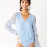 SO Juniors' ® Long Sheer Sleeve Wrap Baby Blue Summer Bodysuit Size Small Photo 1