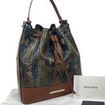 Brahmin Marlowe Embossed Leather Bucket Bag Bottle Blue Fletcher Photo 1