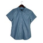 J.Crew  Slim Fit ShortSleeve Faux Leather Shirt Snap Button Down 4 Dusty Sea Blue Photo 11