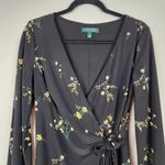 Ralph Lauren Lauren  Black Floral Midi Dress Faux Wrap Tie Waist Long Sleeve S Photo 4