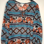 Wet Seal  Women's Floral V Neck Tie Balloon Sleeve Blouse Multicolor Size 1X Photo 0