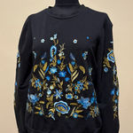 Drew  Black Sweatshirt with Blue and Gold Floral Embroidery Photo 0