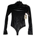 Open Edit NWT  black faux leather mock turtleneck bodysuit size  XXS Photo 0