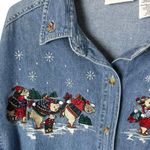 Vintage Bobbie Brooks Women’s XL Christmas Theme Shirt Button Down Denim Blue Photo 3