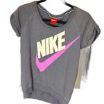 Nike Grey w Pink Check, Swoop Neck, Cuffed S Slv, Sweater T-Shirt Photo 0