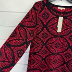 Joan Vass New York Sweater Tunic Size XL Black Red Jacquard Asymmetrical Hem Photo 2