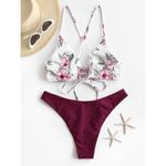 Zaful Lace Up Braided Strap Bikini Set Padded V Neck High Leg Two Piece Swimsuit S Photo 1