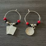 Casino Poker Cards & Roulette Wheel Earrings Silver Photo 1