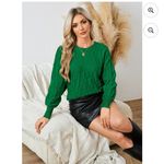 Green Textured Checkered Women's Sweater size Medium Oversized Batwing Sleeves Photo 4