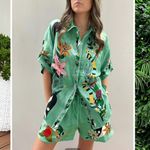 Commense Mint Green Oversized Floral Print Shorts Set Size M Photo 1