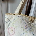 Vintage Handmade Patchwork Embroidered Cotton Tote Cottagecore Bag Pink Photo 7