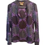 Tory Burch Sequin Bling Blouse Top Flared Sleeve Sz 4 Purple Floral Cotton Photo 0