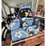 Roxy Vintage  Blue White Floral Print Leather Rolling Duffle Bag Photo 10