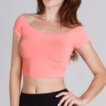 NIKIBIKI New Coral Peach Off Shoulder Short Sleeve Crop Top Photo 0