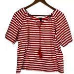 J.Crew Red White Striped Nautical Peasant Tassel Top Photo 0