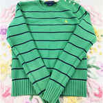 Ralph Lauren Sport Green Navy Striped Cotton Sweater‎ Top Size M Buttons Size M Photo 0