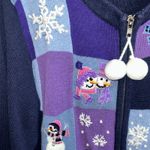 Victoria Jones Snowman Christmas Sweater Women's S Zip Up Embroidered Snowflakes Blue Photo 2