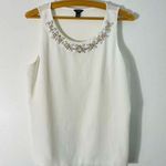 Ann Taylor White Sleeveless Tank Top w Jewel Embellished Neckline Size M Petite Photo 0