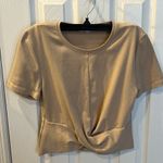 ZARA Tan Short Sleeve Cropped Cotton Blend Top with Front Knot Accent- Large Photo 1