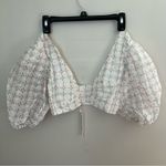 For Love & Lemons Crop Top Denise White Multicolor Eyelet Embroidery Puff Sleeve Photo 1