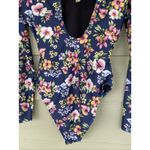 Ocean Pacific  OP Navy Blue Tropical Floral Flower Cutout Swimsuit Bathing Suit L Photo 7