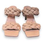 Marc Fisher Womens Hammy Heeled Sandal 8.5M Leather Chunky Woven Straps Beige Photo 1