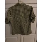 Talbots Stretch Geometric Print Button Front Shirt Women Size 14 Olive White Photo 6