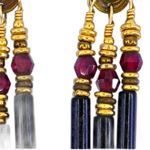 Rare Tabra Vintage Floral Design Amethyst Beads/French Jet Glass Dangle Earrings Black Photo 4