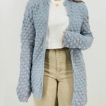 vintage baby blue crocheted 100% wool button down sweater cardigan size L Size L Photo 1