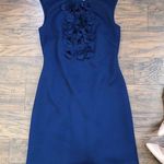 Eliza J • navy blue shift dress scuba knit floral embellished appliqué sheath Photo 0