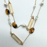 A New Day Necklace Long Beaded Faux Pearl Tortoise Shell Gold Tone Photo 1