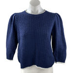 Michael Stars Navy Blue Waffle Knit Half Puff Sleeve Blouse Sweater Top Size M Photo 0