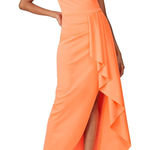 Black Halo  Neon Apricot Rex One-Shoulder Gala Formal Gown Dress Size 8 Med Photo 0