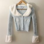 Hello Kitty  X Forever 21 Angel Kitty Cardigan Light Blue White Faux Fur Small Photo 1