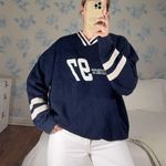 Oak + Fort  Blue Varsity Sweatshirt  Photo 0