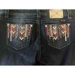 Miss Me Women's denim jeans Mid-Rise Easy Skinny Aztec print large stitch sz 30 Photo 6