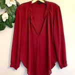 Olivaceous Anthropologie Maroon Semi Sheer V-Neck Tunic Blouse Photo 4