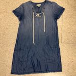 Black Swan tencel denim dress Fringe sleeves and bottom hem small preppy medium Photo 3