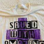 Womens Large Tee Shirt WHITE Christian SAVED WITH AMAZING GRACE Purple Cross L Photo 4