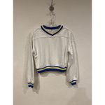 Free People Rio Sweatshirt Womens XS White Blue V Neck Varsity Cropped Pullover Photo 1
