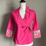 Lilly Pulitzer  | Vibrant Pink Cotton Floral Wrap Top Sz 2 Photo 0
