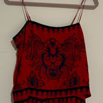 Free People  Red & Blue Scarf Print Sleeveless Spaghetti Strap Tank Top Medium Photo 0