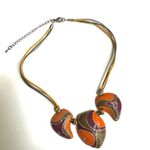 Orange green and burgundy enamel swirl statement necklace Photo 2