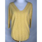EXPRESS Yellow 3/4 Sleeve Loose Fitting V-Neck Herringbone Round Hem Sweater XS Photo 1