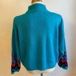 Vintage 80s Gitano Geometric Print Sweater Colorful Boxy Aqua Blue Check Medium Photo 4
